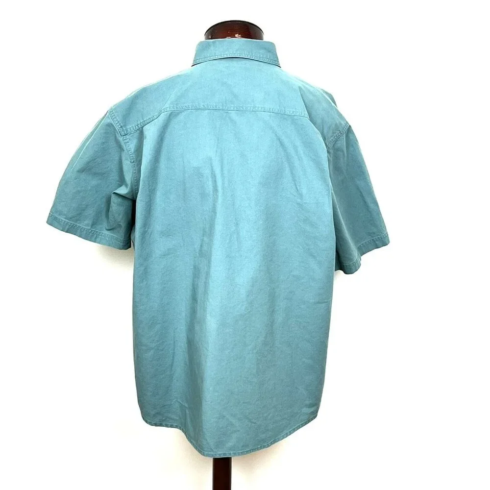 Woolrich Mens Short‎ Sleeve Green Button Down Shirt Cargo Pockets Large Utility